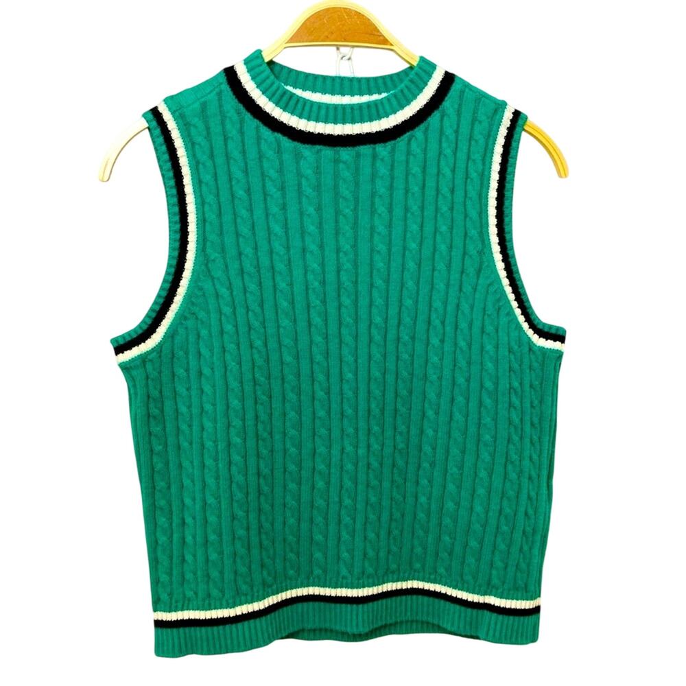 BP Nordstrom Academia Preppy Twee Green Cable Knit Sleeveless Sweater Vest Top